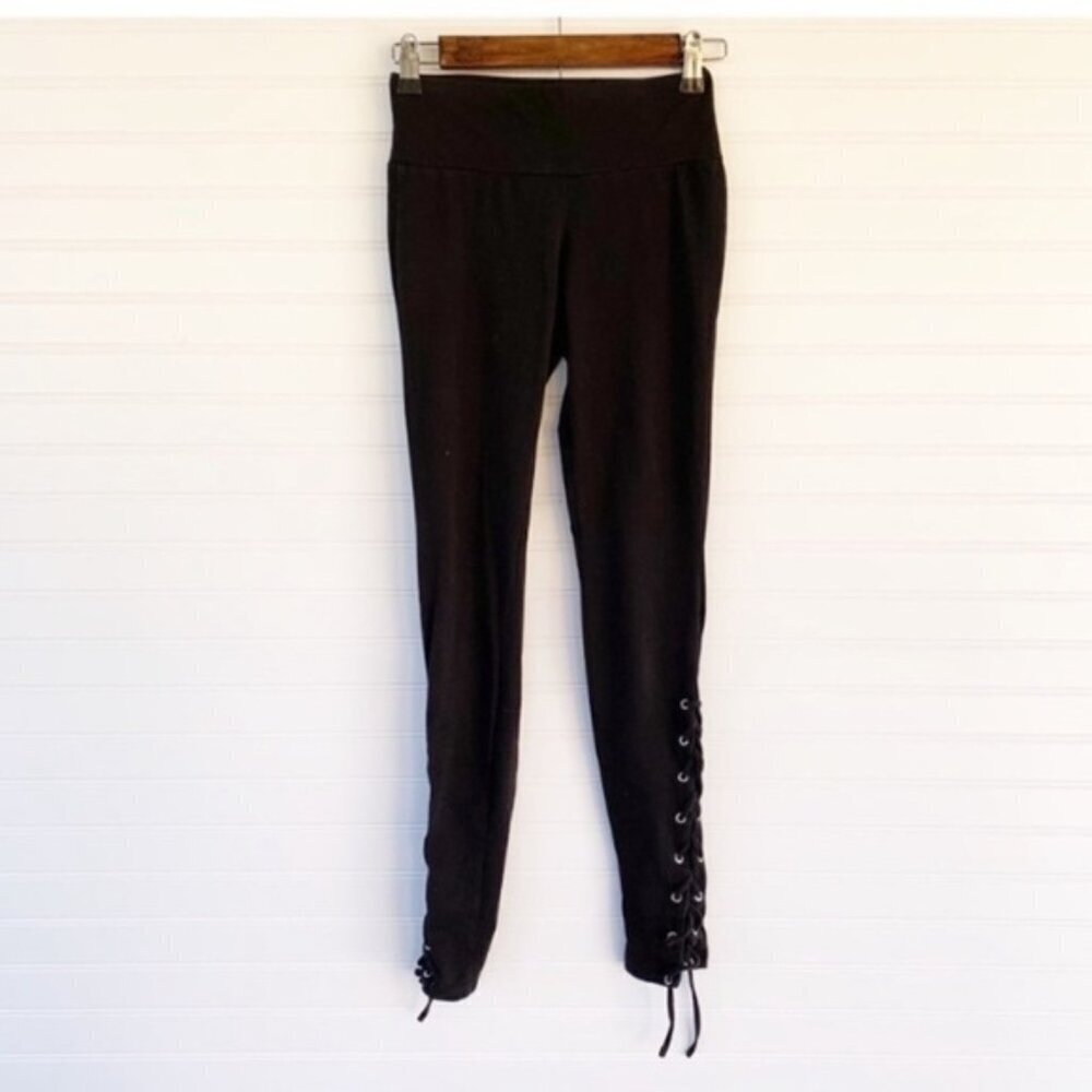 Cotton On Leggings XS Black High Waisted Lace Up Grommet Ankle Tie Detail